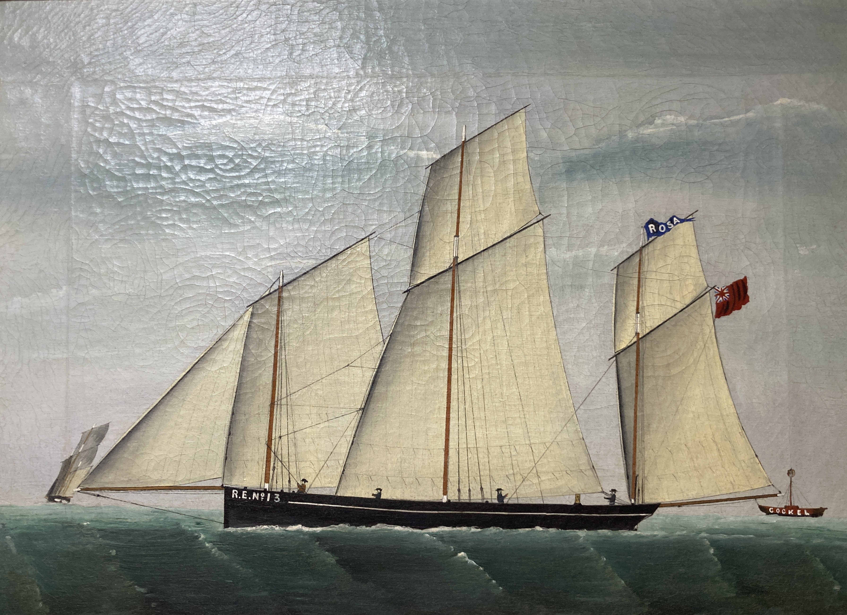 Victorian School, oil on canvas, naive study of the lugger-rigged trawler 'Rosa', 47 x 65cm